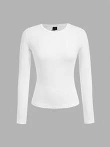 SHEIN EZwear Set 3 bucăți/set de femei mărime plus, cu guler rotund, casual, strâmt, cu mânecă lungă, potrivit pentru toamnă/iarnă