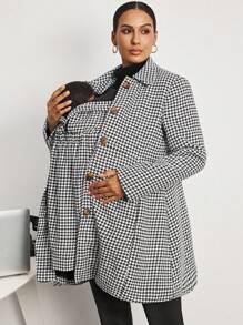 MaterniWear Pregnant Women's Casual Houndstooth Three-In-One Jacket Business Casual Women's Coat With Velvet Lining For Warmth  Winter Coats Office Wear  Winter  Chic Women's Jacket  Fleece Winter Coat - Black and White - View 7
