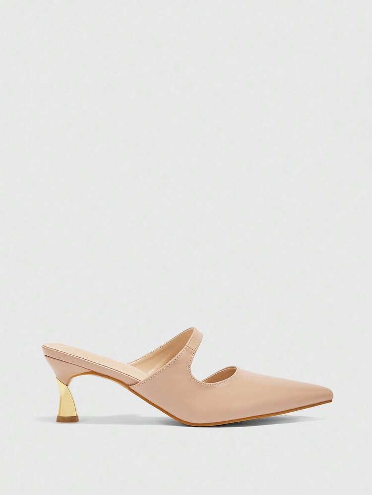 CUCCOO BIZCHIC Zapatos tipo mules de punta fina para mujer, color albaricoque para ir al trabajo, fiesta o de uso diario, tacón alto y sin talón trasero