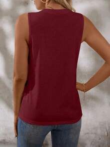 EMERY ROSE Women's Solid Color Round Neck Toothpick Design Casual Tank Top, Summer - Red - View 2