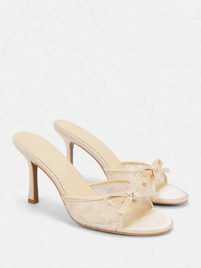 CUCCOO CURVES Dam Champagnefärgade Satin Chunky 8,5 cm Klack Bekväma Högklackade Muleskor, Plus Size