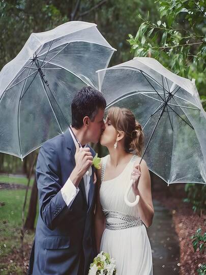 Bruiloftsparaplu's Grote luifel Transparant Automatisch openend Winddicht Waterdicht Paraplu Met Witte J-haak Handvat Voor Bruid Bruidegom Fotografie Golf Buitenevenement Feestartikelen