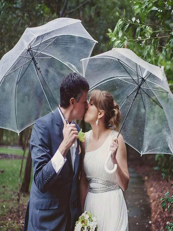 Hochzeitsschirme mit großem Baldachin, transparent, automatisch öffnend und schließend, windundurchlässig und wasserdicht, mit weißem J-förmigem Griff, für Braut, Bräutigam, Fotografie, Golf, Outdoor-Veranstaltungen und Partyzubehör