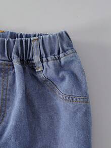 Denimly Young Girl 寬腿藍色牛仔褲 1件裝，夏季甜美清爽學院風，附3D粉色蝴蝶結裝飾，寬鬆舒適休閒長褲 - 藍色 - 查看 4