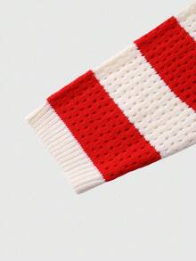 ROMWE MEN Prep 男士条纹字母刺绣宽松镂空针织衫，秋冬款，长袖上衣 - 紅色 - 查看 6