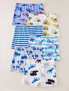 6pcs Boys' Kids Excavator, Shark, Dinosaur Graphic Comfortable Minimalist Sports Style Boxer Briefs Fall Winter