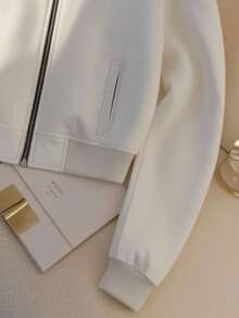 Franclia 女士时尚优雅拉链口袋夹克 - 白色 - 查看 4