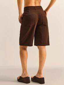 Daynim Slant Pocket Bermuda Denim Shorts - Brown - View 2