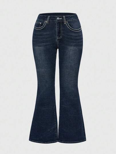 Grunge Punk Plus Size Women Low Waist Flared Casual Fashion Wing Embroidered Jeans