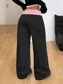 Coolane 女士秋冬演唱会狂欢节外出文艺复兴博览会俱乐部图案撞色腰带黑色喇叭裤 - 黑色 - 查看 5