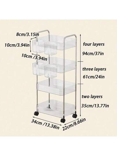1pc Movable Trolley Storage Rack, Vloer St ing Bookshelf, Cosmetics Snack Rack Wheels, Home Office view 2