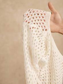 少女镂空短袖轻薄罩衫，欧美度假风，春夏季