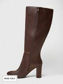SHUZIA Botas altas hasta la rodilla con punta almendrada y tacón ancho para mujer - Marrón - Ver 5