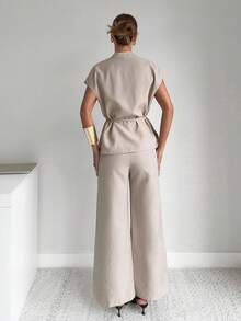 Siren Gaze Autumn Women's Suits, Elegant Commuter Waistcoat Two-Piece Suits, Casual Formal Wear, Old Money Style Wear, Autumn Women's Clothing, Graduation Season, Travel Clothing Summer - Apricot - View 2