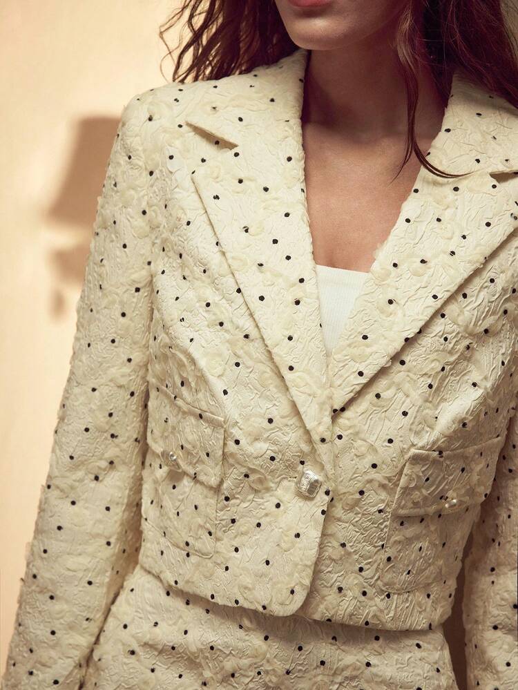 자카드 폴카 도트 박시 재킷 & 스커트 아웃핏