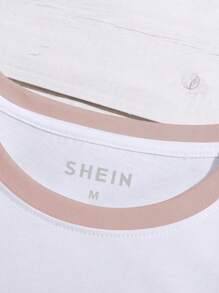 SHEIN Áo thun tay ngắn in họa tiết hoa và khẩu hiệu Colorblock cỡ lớn - trắng - Xem 3