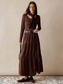 Chiquease Women's Knit Long Sleeve Bodycon 2 Pieces Set, Women's Brown 2 Pieces Set Fall Cloth For Women - Coffee Brown - View 1