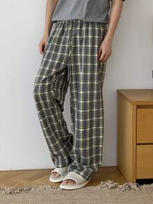 DAZY 男士格子面料松紧腰休闲裤，秋季睡衣 - 彩色 - 查看 6