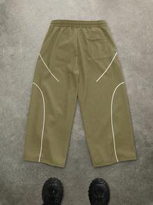 Manfinity EMRG Pantalones de chándal con cordón en la cintura y ribete de contraste para hombres de talla grande - Camel - Ver 2