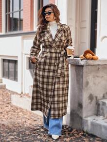 Vionelle Plus Size Women's French Casual Plaid Long Sleeve Long Woolen Coat, Autumn/Winter Winter Autumn Fall - Multicolor - View 5