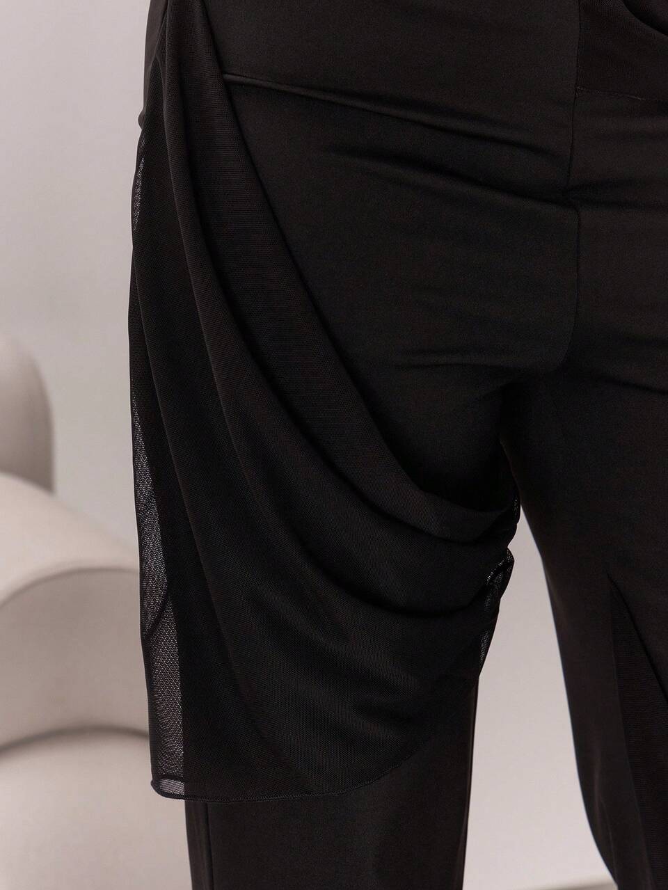 Draped Fabric Overlay Mid Waist Fitted Flare Trousers Classy Sexy Night Out Vacation Occasion Autumn Layered  Party Fall Summer Casual