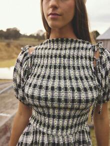 Aralina 优雅格子花卉印花束腰迷你连衣裙 - 彩色 - 查看 4