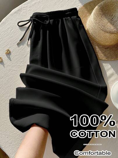Comfortcana 大码女式休闲黑色宽松长裤，适合春夏季度假和秋季