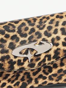 SHEIN ICON Ladies, Women Cow Print Shoulder Bag, Hobo Bag, Fashionable, Personalized, Simple, Versatile, Street, Sweet And Cool Girls, Hot Girls, Y2k, Retro, Vintage, Metal Chain - leopard print - View 5