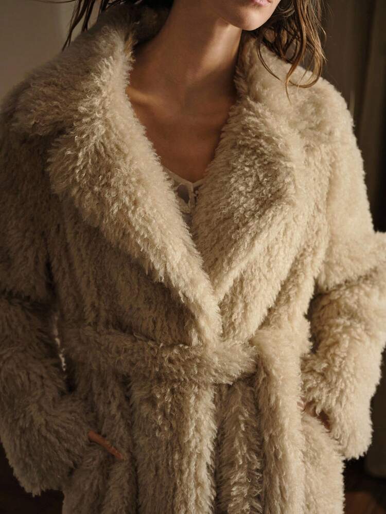 BELTED OVERSIZED FAUX FUR COAT