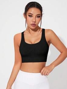 SHEIN Sports 2pcs/Set Bra Olahraga Penyerap Keringat dengan Desain Tali Silang, Kombinasi 2 Warna, Tanpa Jahitan untuk Kebugaran/Yoga - MultiWarna - View 4