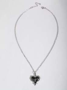 ROMWE Goth Gothic Skull, Bat, Snake, Sword Piercing Heart Pendant Necklace