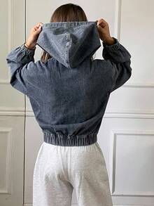 DAZY 秋冬新款宽松休闲做旧洗水女式牛仔夹克和外套 - 藍色 - 查看 2