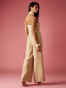 MISSGUIDED Elegante tuta a gamba ampia con collo a cappuccio e design a spalline, adatta per eventi serali, matrimoni, occasioni speciali e cerimonie formali, pezzo di con pieghe morbide