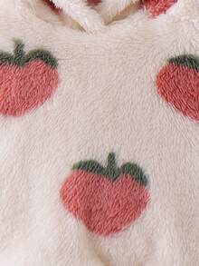 SHEIN Toddler Girls' Cute Red Peach & Cherry Blossom Long Sleeve Hooded Fleece T-Shirt With Printed Leggings T-Shirt Set Fall Winter - Apricot - View 4