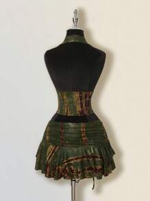 SHEIN ICON 女士扎染两件套，嬉皮风格扎染低胸超迷你裙，两件超低腰套装 - 軍綠色 - 查看 13