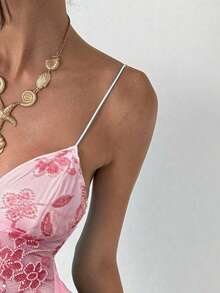 Aloruh 全新浪漫性感闪光撞色网眼低胸吊带背心裙，搭配短裤、防闪光迷你裙 - 淺粉色 - 查看 7