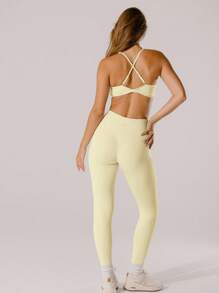 Aralina Leisurewear Active Pastel High-Rise Bottom Lift Active Buter Yellow Workout Leggings - Yellow - View 7