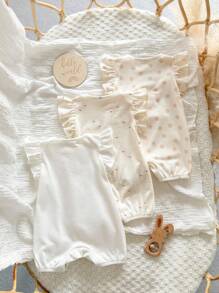 SHEIN 3pcs/Set Newborn Baby Girls' Cute Cartoon Pattern Knitted Rompers, Summer Graphic - Multicolor - View 2