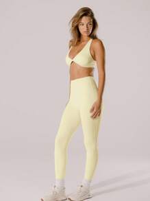 Aralina Leisurewear Active Pastel High-Rise Bottom Lift Active Buter Yellow Workout Leggings - Yellow - View 8