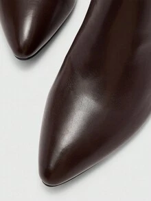 CUCCOO BIZCHIC 女士尖头粗跟短靴，时尚简约通勤踝靴，侧拉链，经典咖啡色，中跟，秋冬 - 咖啡棕 - 查看 7