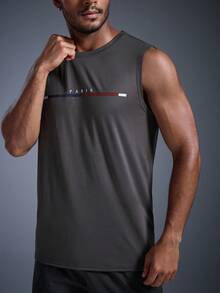 DRIFTMERE Herren Sommer Lässig Buchstaben bedrucktes Trägershirt Frühling bis Sommer, nahtlos und bequem, für Gym und Fitness, Athleisure Stil, sportliche Mode, geeignet für Frühling/Sommer - Dunkelgrau - Übersicht 5