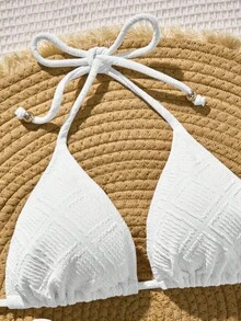 Swim Vcay 适合海滩度假的纯色纹理比基尼 - 白色 - 查看 4