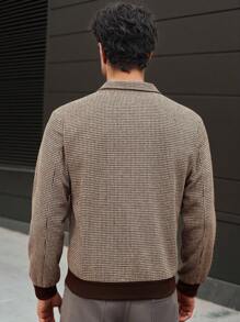 Manfinity CasualCool Áo khoác kẻ caro kéo khóa cổ điển thường ngày dành cho nam, mùa thu - Cà phê nâu - Xem 2
