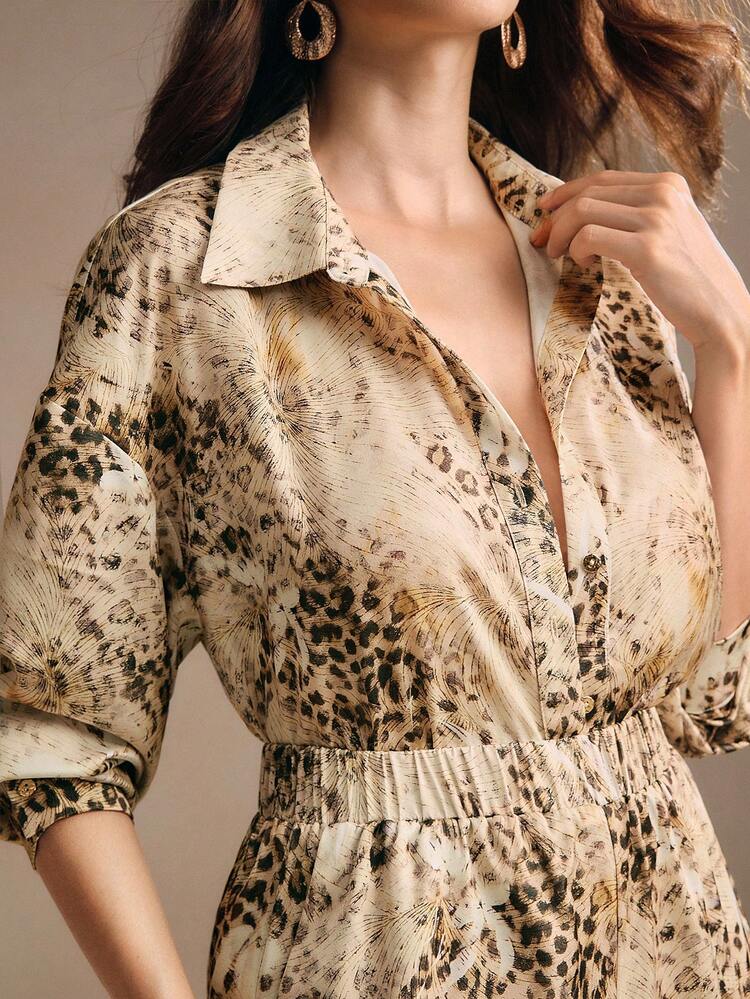 Women's Autumn/Winter Fashion Halloween Comfortable Leopard Print Vintage Style Shirt & Loose Straight Pants 2 Pieces Set