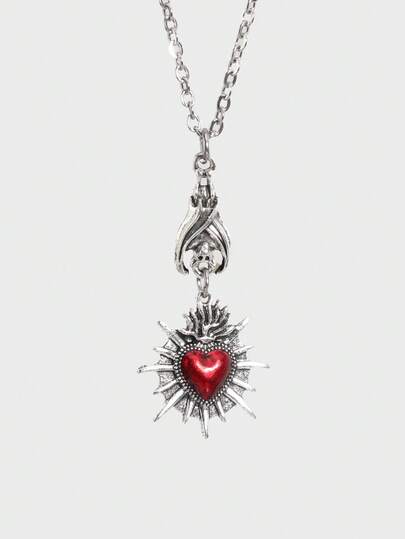 Goth Collana vintage con ciondolo a forma di pipistrello e cuore, in stile gotico rosso