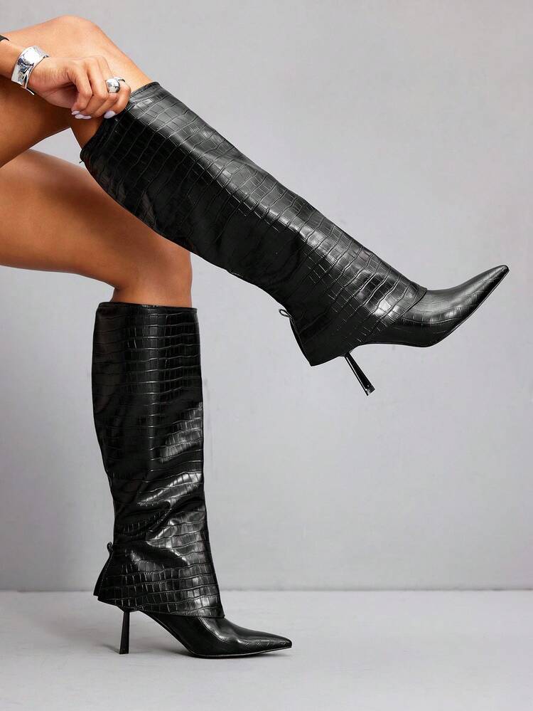 CUCCOO SZL Women's Fashion Pointed Toe Slim High Heel Over-The-Knee Boots, Suitable For Commuting, Dating, Gatherings, Holidays, Christmas Parties
