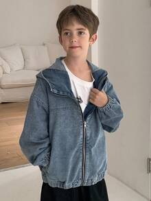 DAZY 大码男童宽松休闲连帽牛仔夹克和外套，秋季酷炫时尚外套