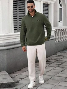 Manfinity CasualCool 秋冬羊毛立领半拉链长袖宽松加厚休闲运动套头衫男士纯色健身健身房训练针织外套