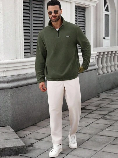 Manfinity CasualCool 秋冬羊毛立领半拉链长袖宽松加厚休闲运动套头衫男士纯色健身健身房训练针织外套