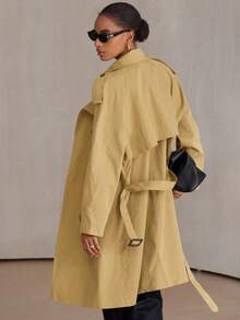 Aveloria Modichic Französischer Retro Europäischer & Amerikanischer Stil Gürtelschnallen Dekor Mittellanger Trenchcoat - Khaki - Übersicht 2